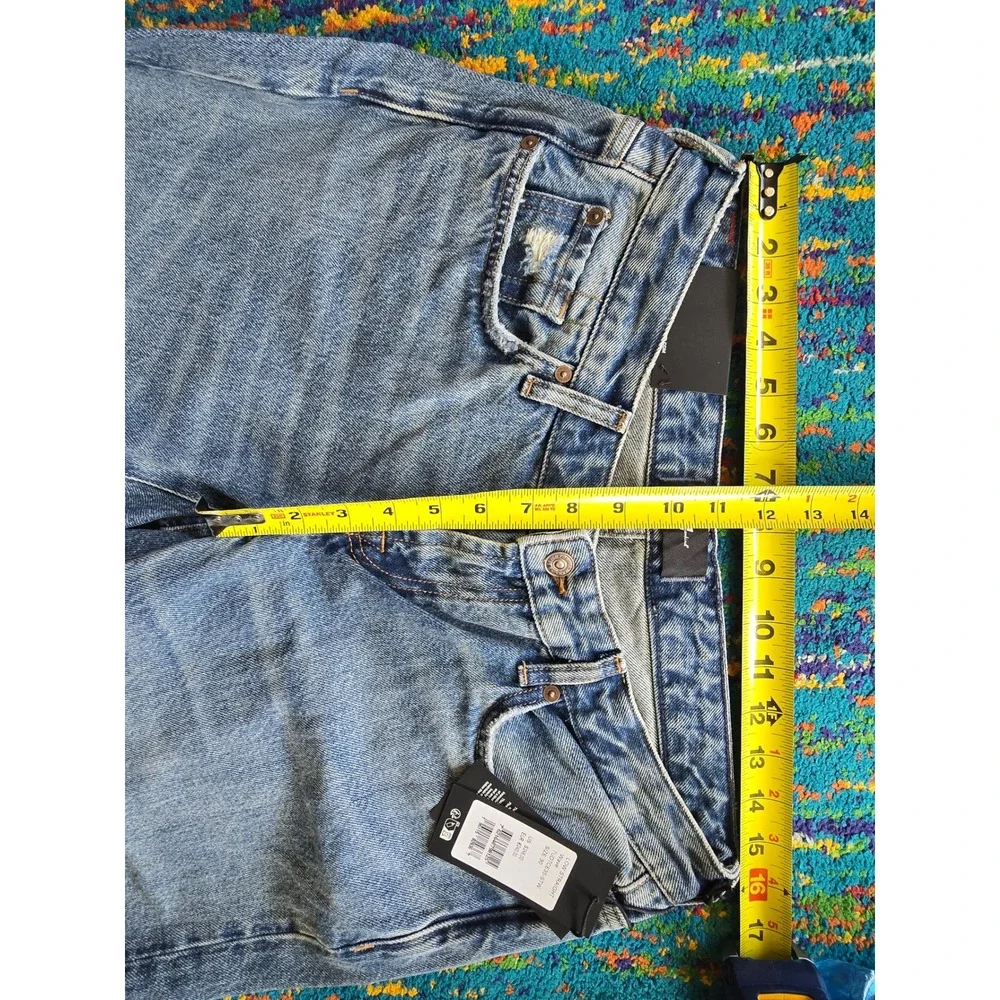 NWT 7 For All Mankind Low Straight Jeans Blue Wave Distressed Size‎ 30 x 33 L
